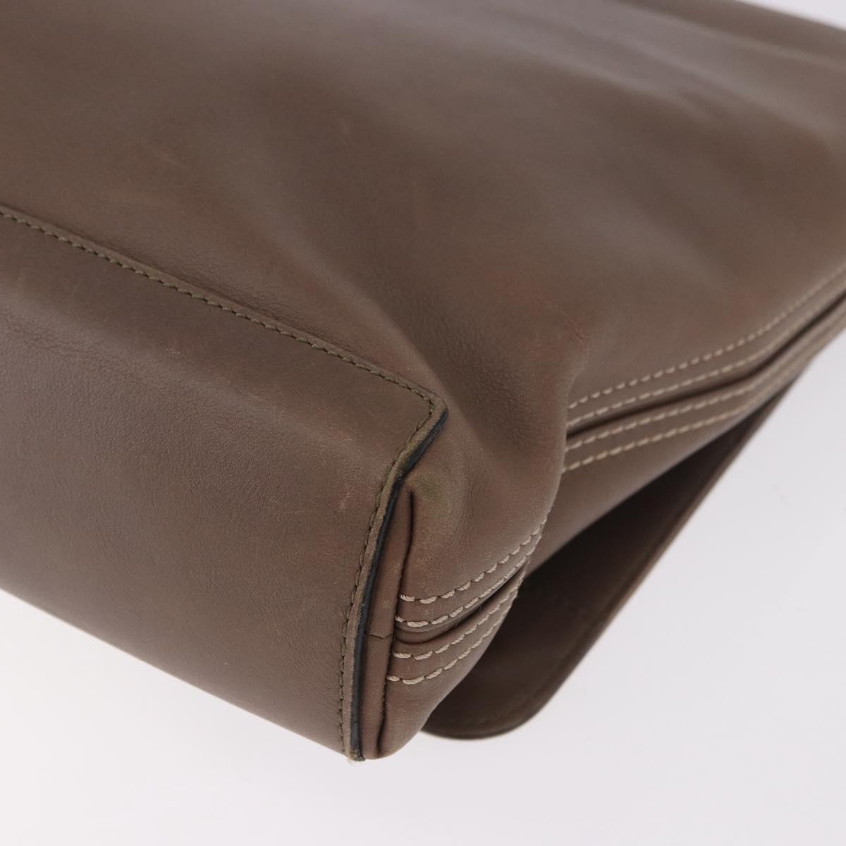 LOEWE Business Bag Leather 2way Brown Silver Auth bs35451