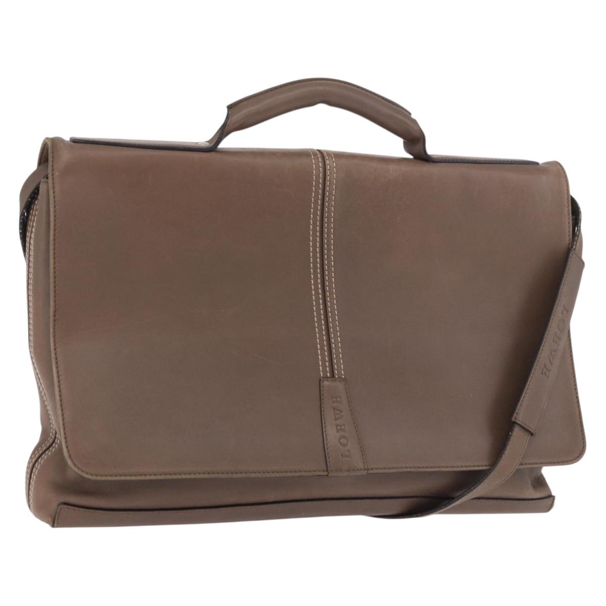 LOEWE Business Bag Leather 2way Brown Silver Auth bs35451