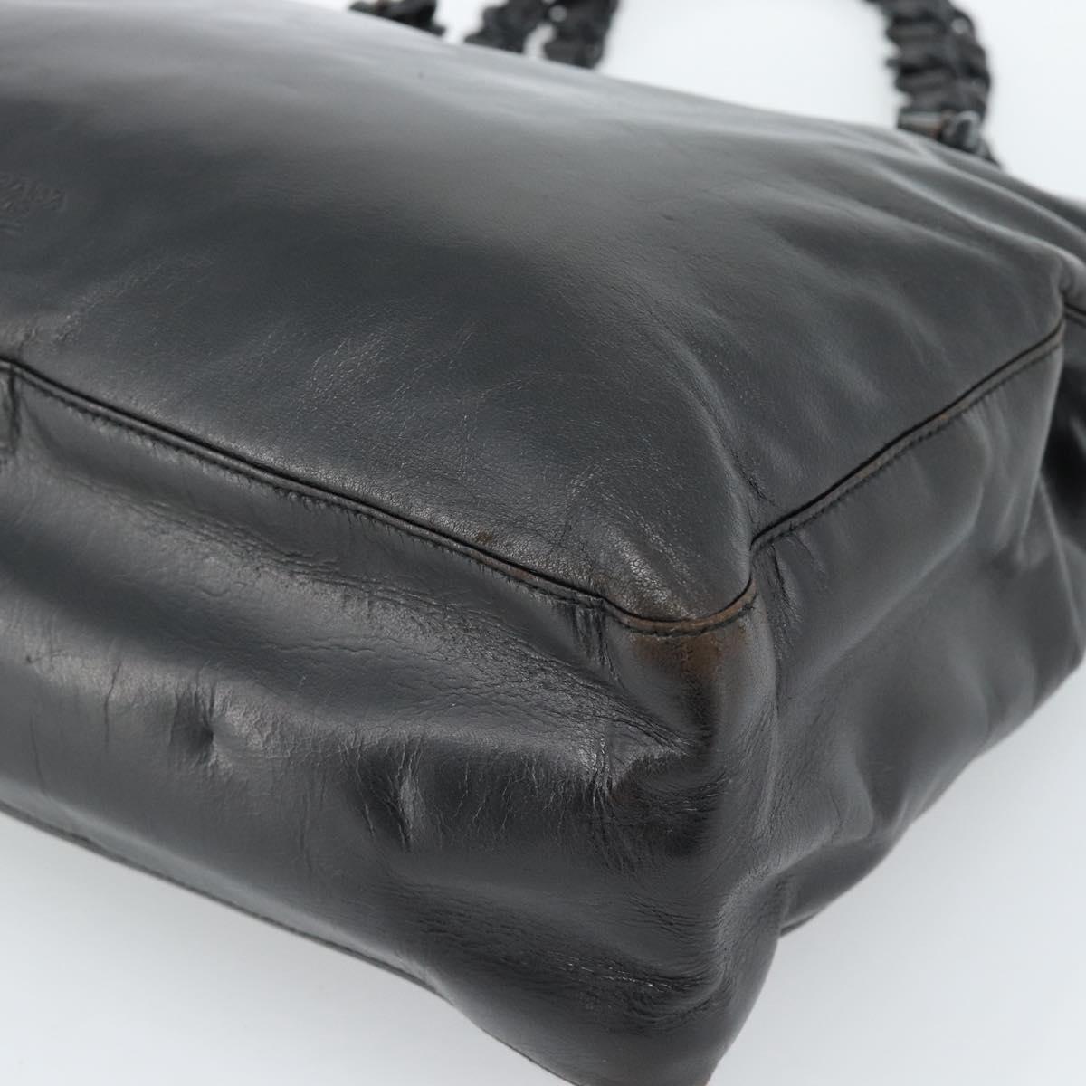 PRADA Plastic Chain Tote Bag Leather Black Silver Auth bs35453