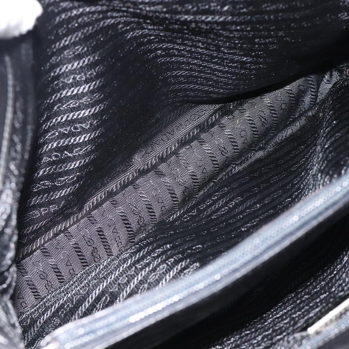 PRADA Plastic Chain Tote Bag Leather Black Silver Auth bs35453