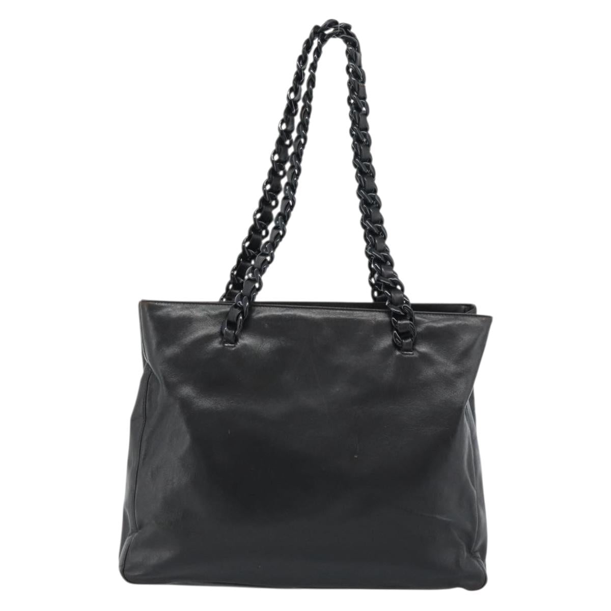 PRADA Plastic Chain Tote Bag Leather Black Silver Auth bs35453