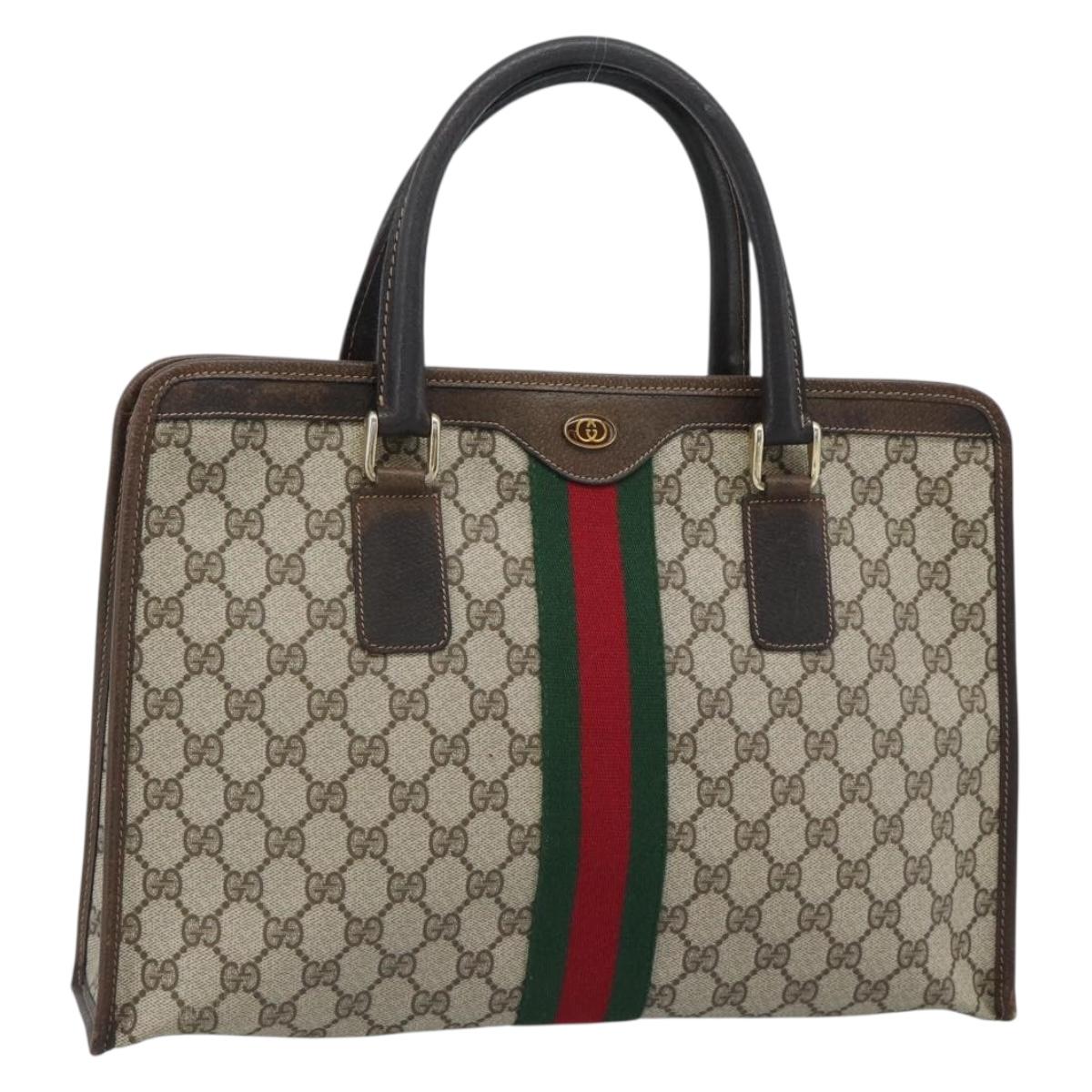 GUCCI GG Supreme Web Sherry Line Hand Bag PVC Beige Gold 010 378 Auth bs35454