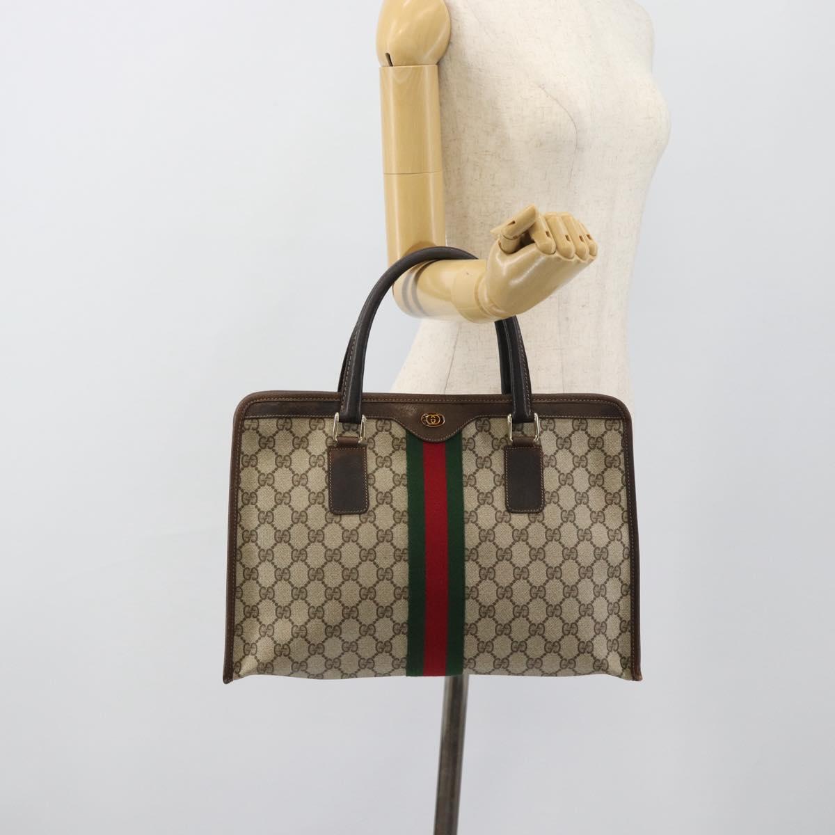 GUCCI GG Supreme Web Sherry Line Hand Bag PVC Beige Gold 010 378 Auth bs35454