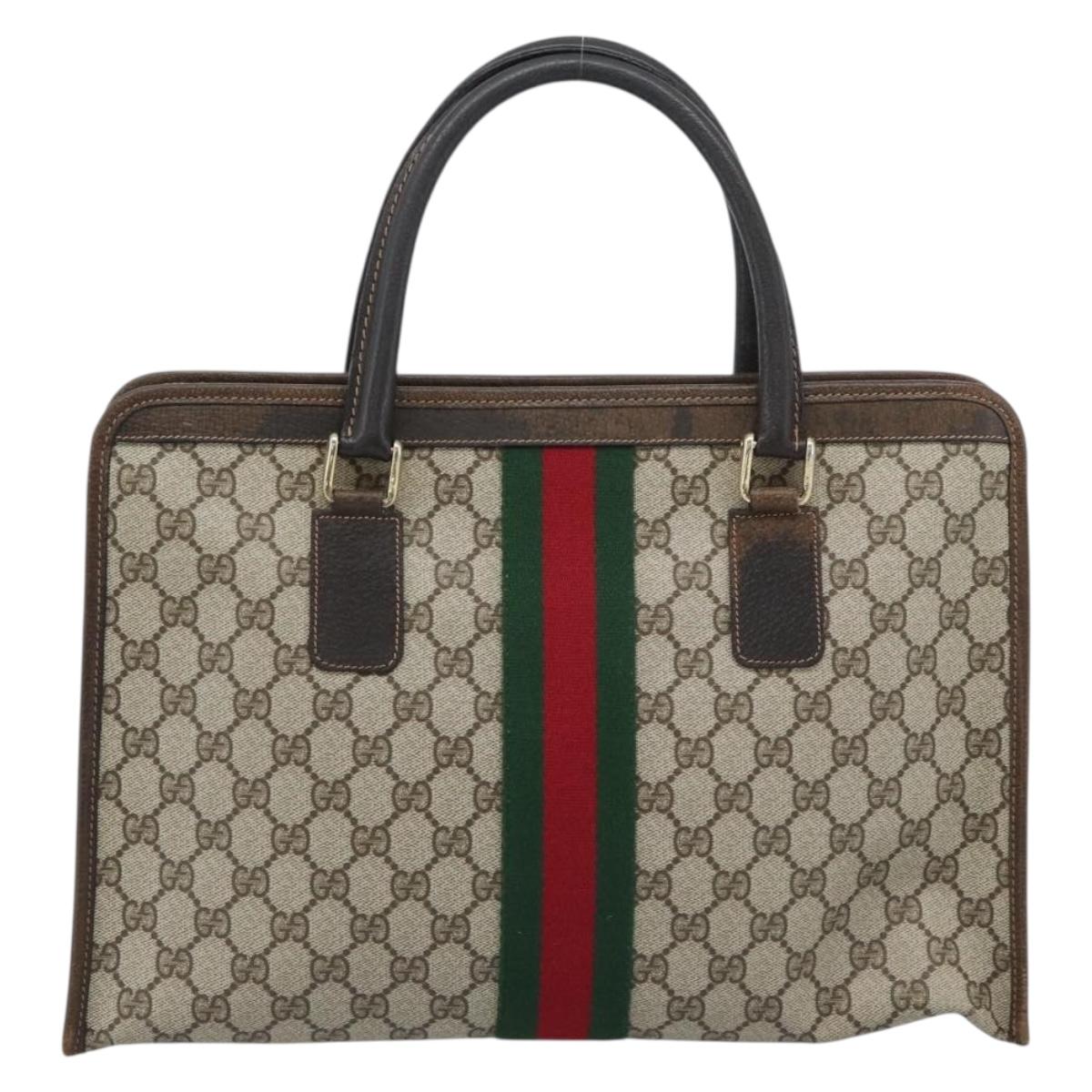 GUCCI GG Supreme Web Sherry Line Hand Bag PVC Beige Gold 010 378 Auth bs35454