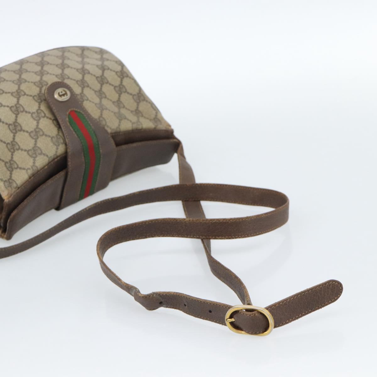 GUCCI GG Supreme Web Sherry Line Bag PVC Beige Gold 116 02 076 Auth bs35456