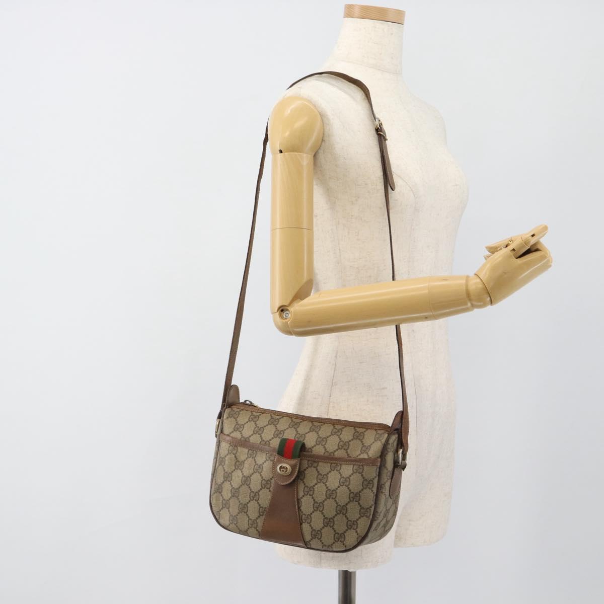 GUCCI GG Supreme Web Sherry Line Bag PVC Beige Gold 001 123 6177 Auth bs35457