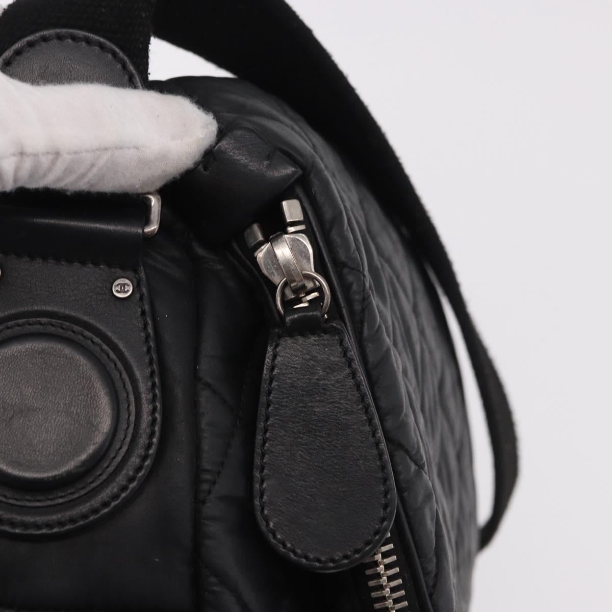 CHANEL Matelasse Shoulder Bag Coated Canvas Black Silver CC Auth bs35469
