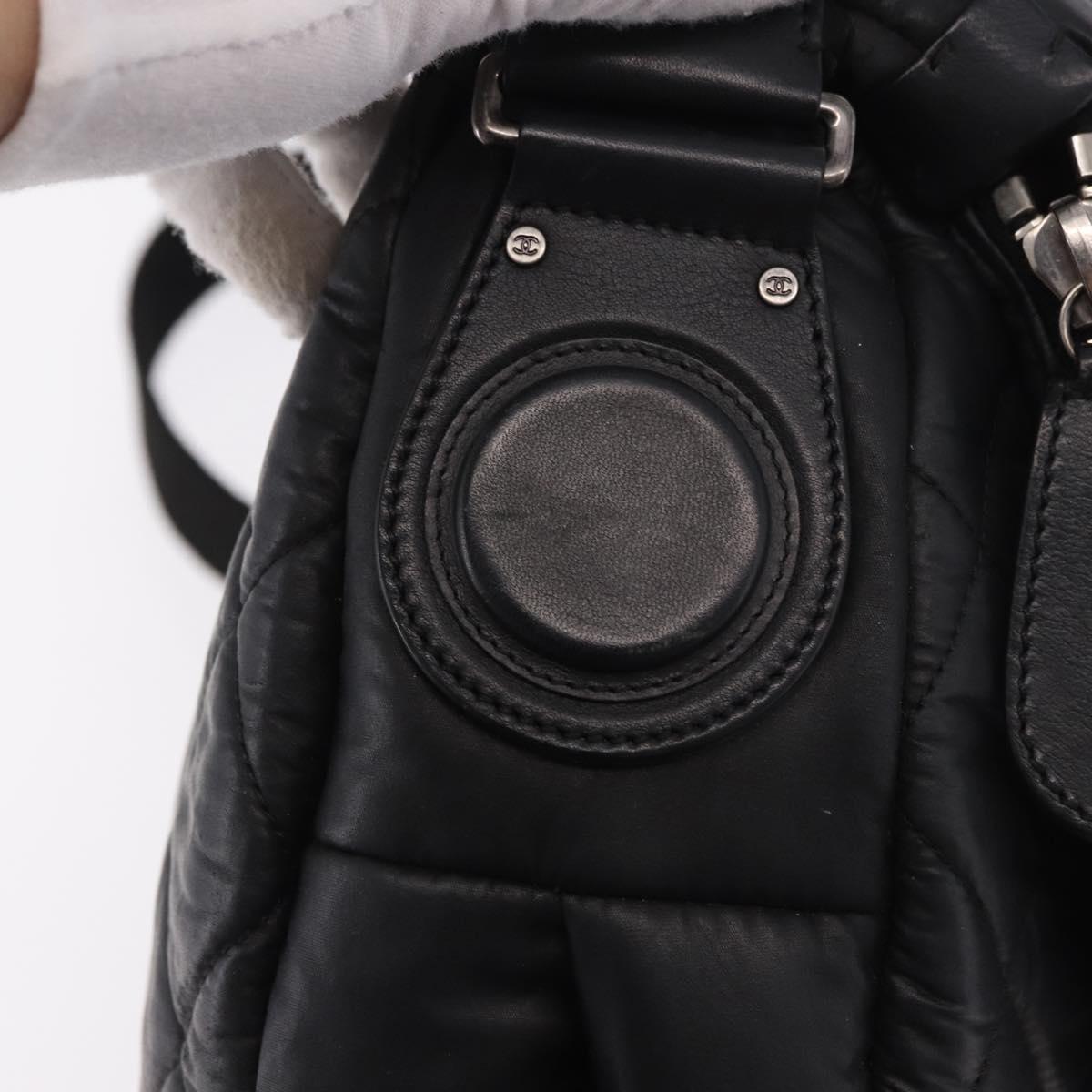 CHANEL Matelasse Shoulder Bag Coated Canvas Black Silver CC Auth bs35469