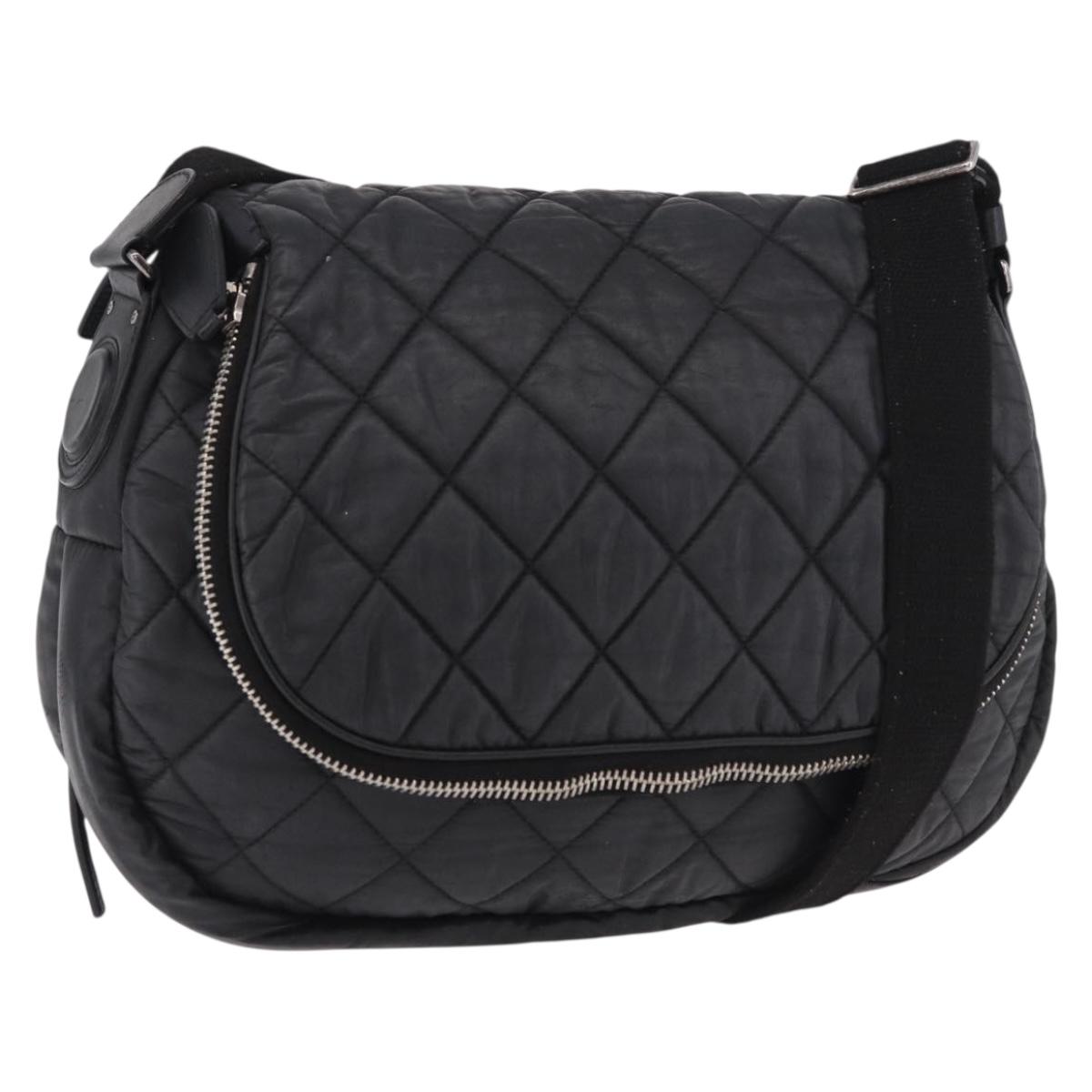 CHANEL Matelasse Shoulder Bag Coated Canvas Black Silver CC Auth bs35469