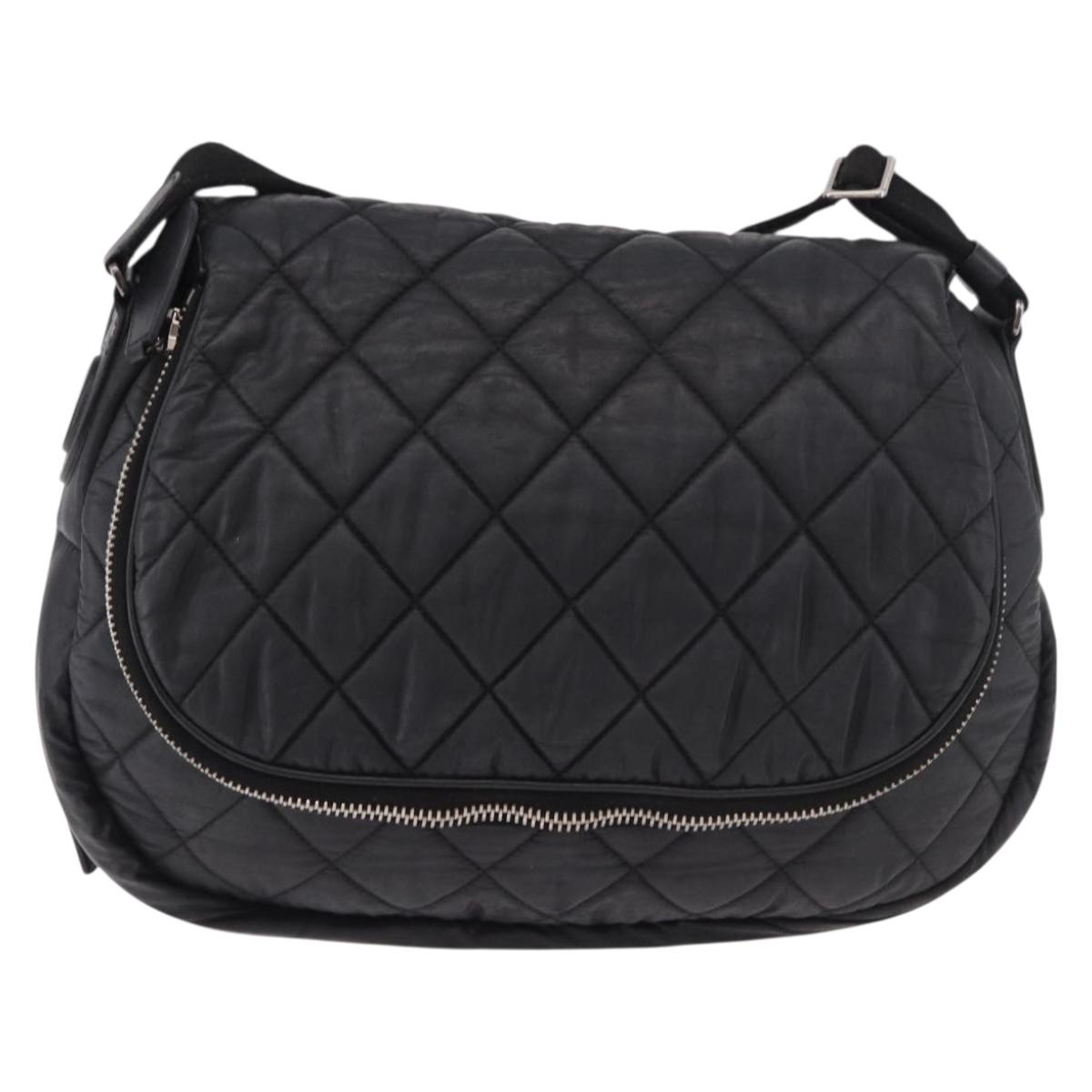 CHANEL Matelasse Shoulder Bag Coated Canvas Black Silver CC Auth bs35469