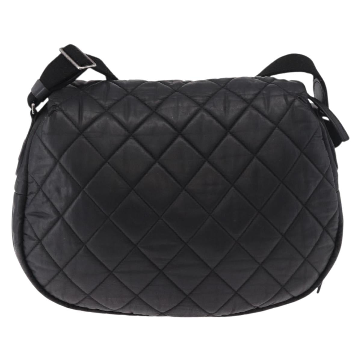 CHANEL Matelasse Shoulder Bag Coated Canvas Black Silver CC Auth bs35469