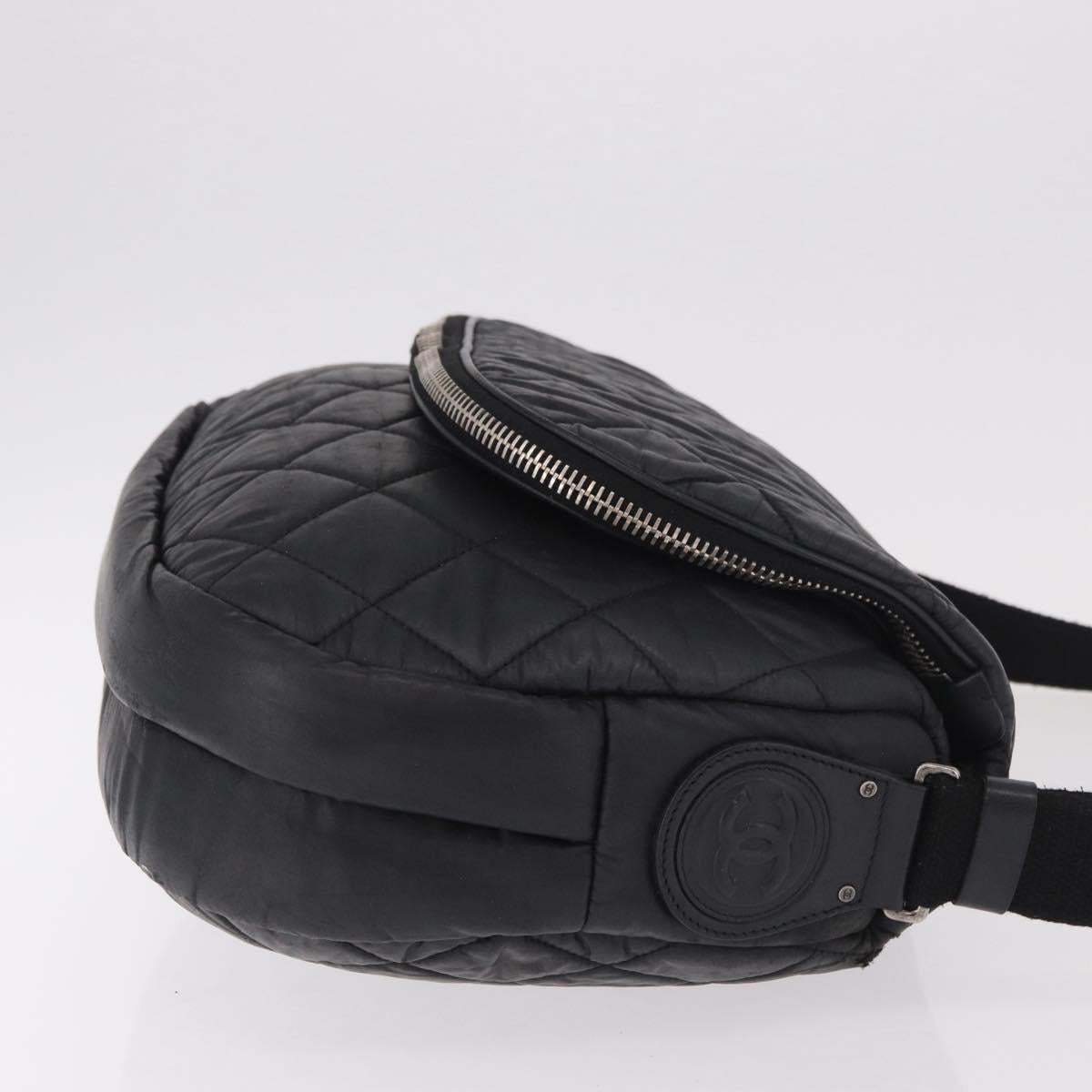 CHANEL Matelasse Shoulder Bag Coated Canvas Black Silver CC Auth bs35469