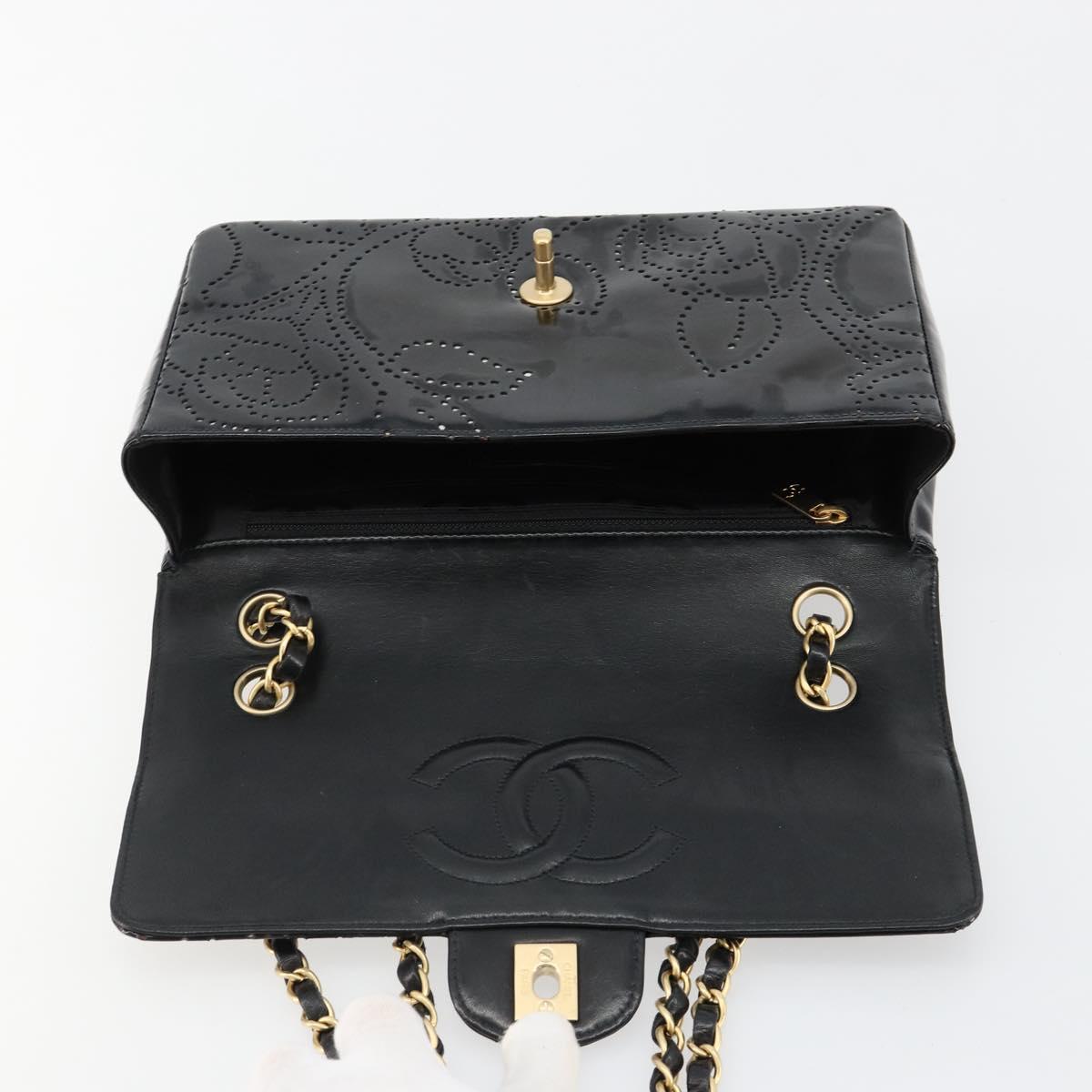 CHANEL Chain Shoulder Bag Patent Leather Black Gold CC Auth bs35471A