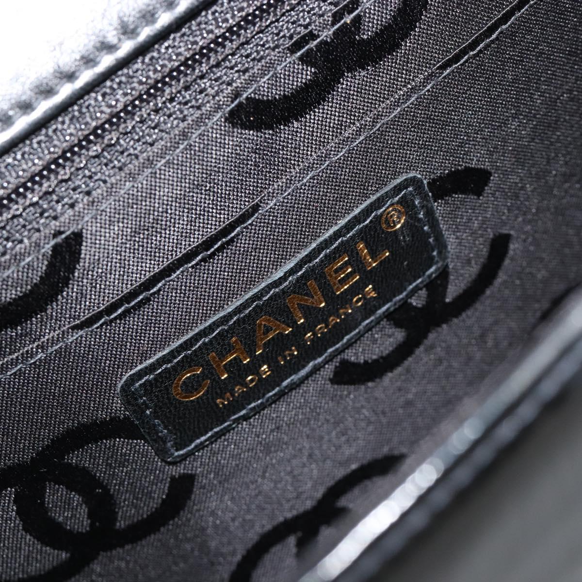 CHANEL Chain Shoulder Bag Patent Leather Black Gold CC Auth bs35471A