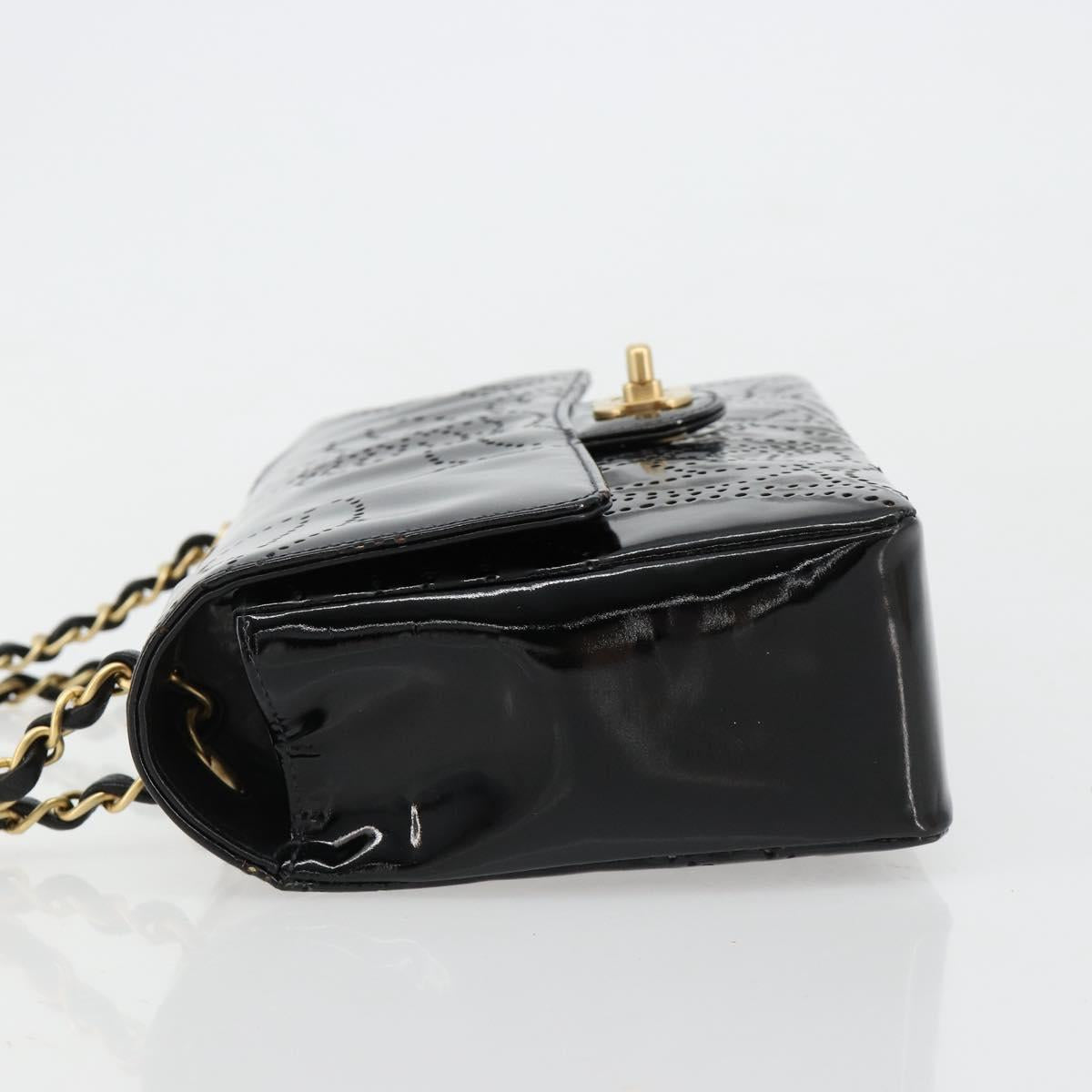 CHANEL Chain Shoulder Bag Patent Leather Black Gold CC Auth bs35471A