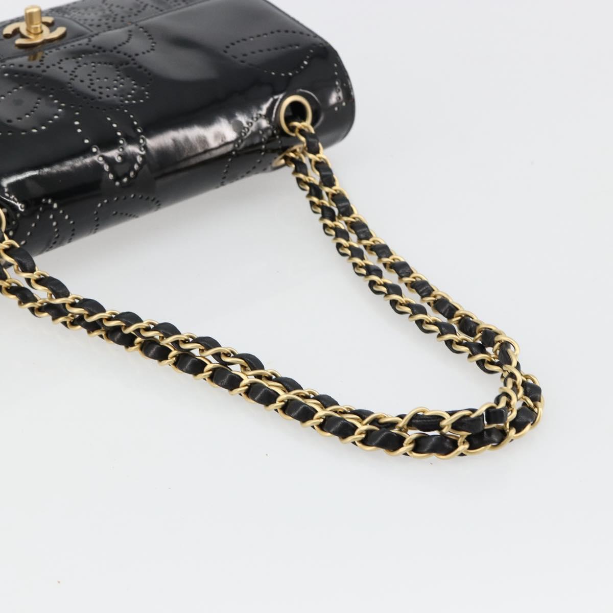 CHANEL Chain Shoulder Bag Patent Leather Black Gold CC Auth bs35471A
