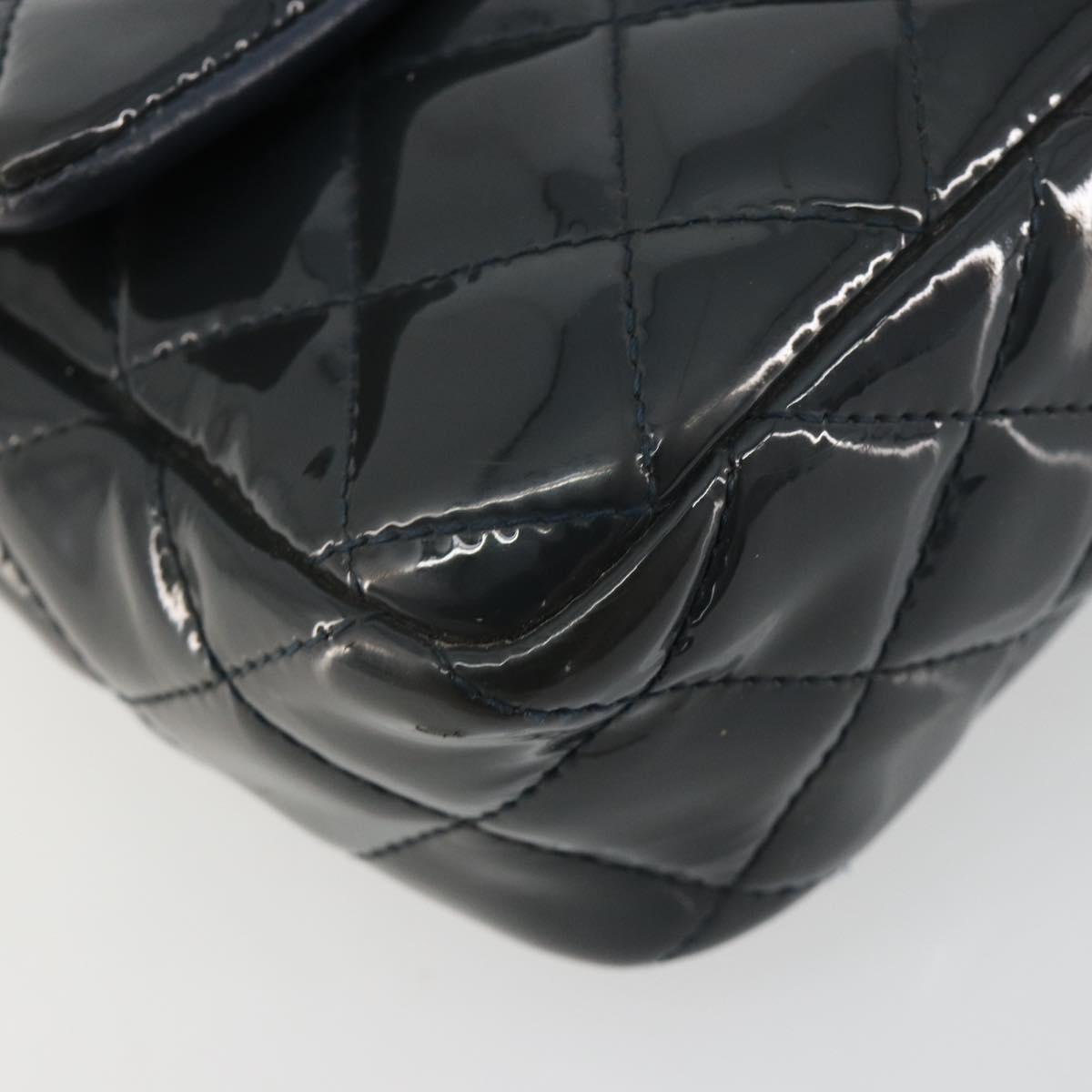 CHANEL Matelasse Chain Shoulder Bag Patent Leather Navy Silver CC Auth bs35473A