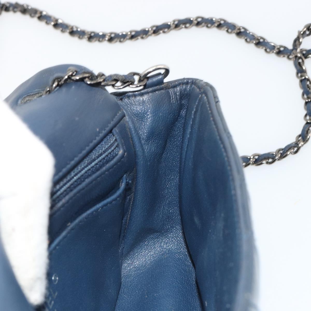 CHANEL Matelasse Chain Shoulder Bag Patent Leather Navy Silver CC Auth bs35473A