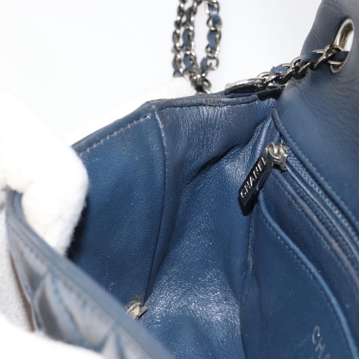 CHANEL Matelasse Chain Shoulder Bag Patent Leather Navy Silver CC Auth bs35473A