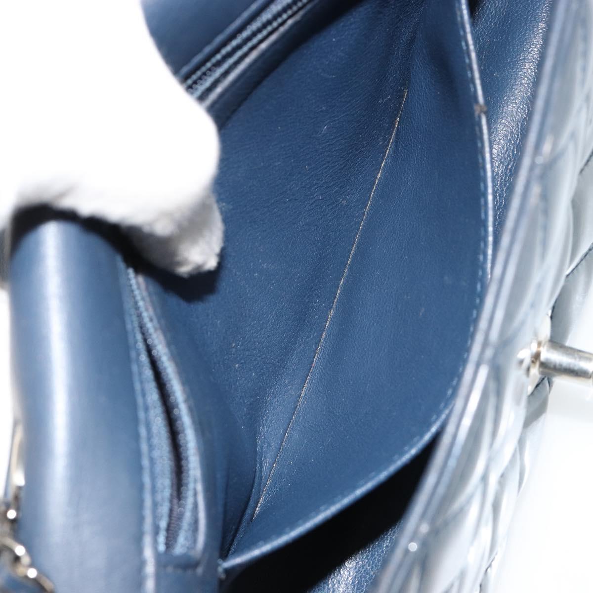 CHANEL Matelasse Chain Shoulder Bag Patent Leather Navy Silver CC Auth bs35473A