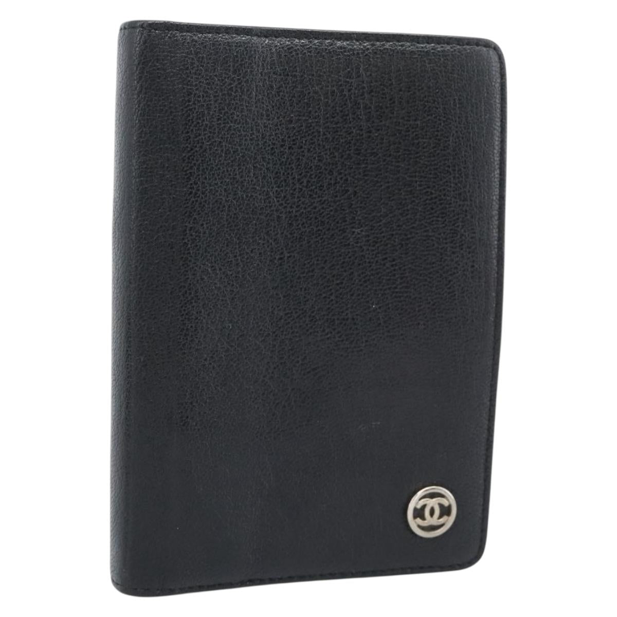 CHANEL Day Planner Cover Leather Black Silver CC Auth bs35476M