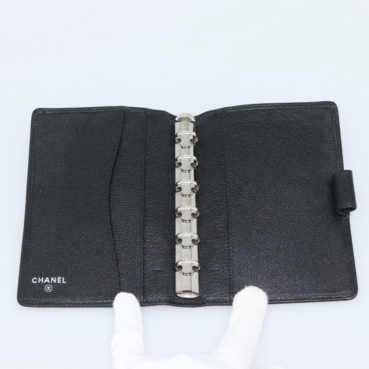 CHANEL Day Planner Cover Leather Black Silver CC Auth bs35476M