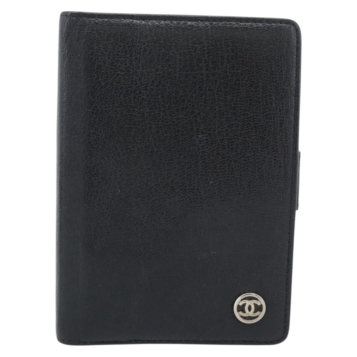 CHANEL Day Planner Cover Leather Black Silver CC Auth bs35476M