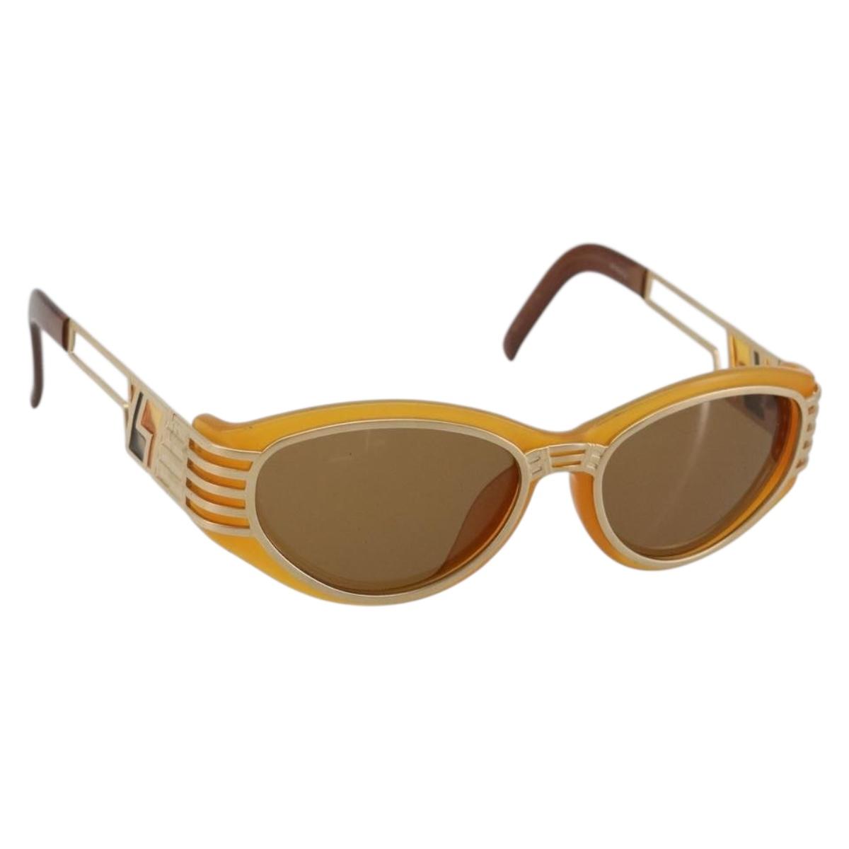 SAINT LAURENT Sunglasses Plastic Beige Gold Auth bs35478