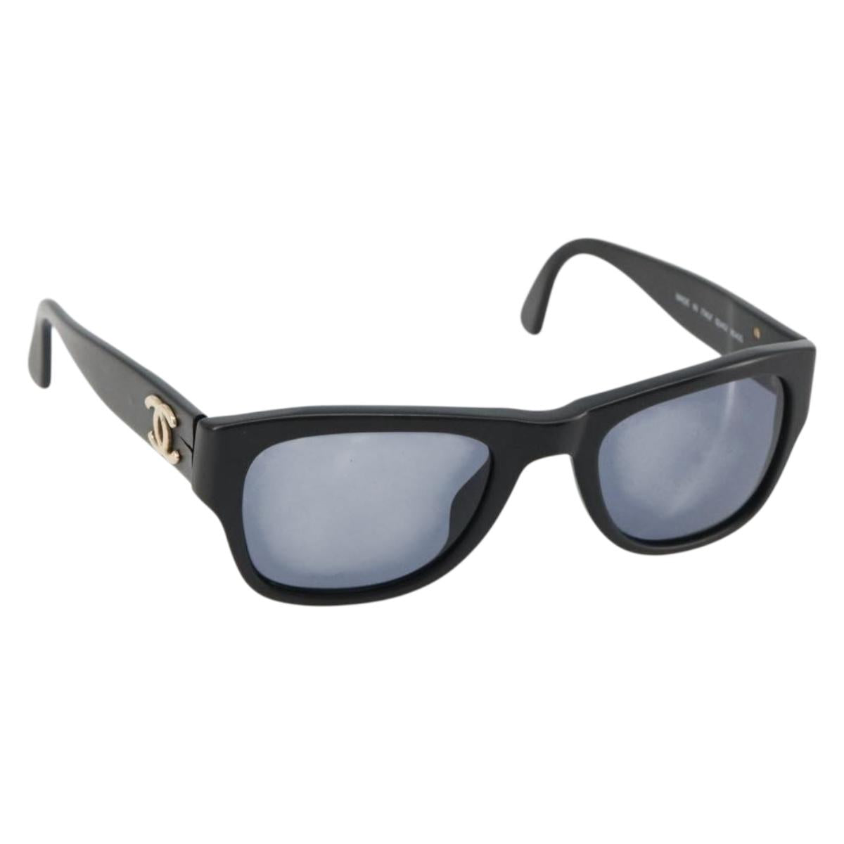 CHANEL Sunglasses Plastic Black Gold CC Auth bs35480
