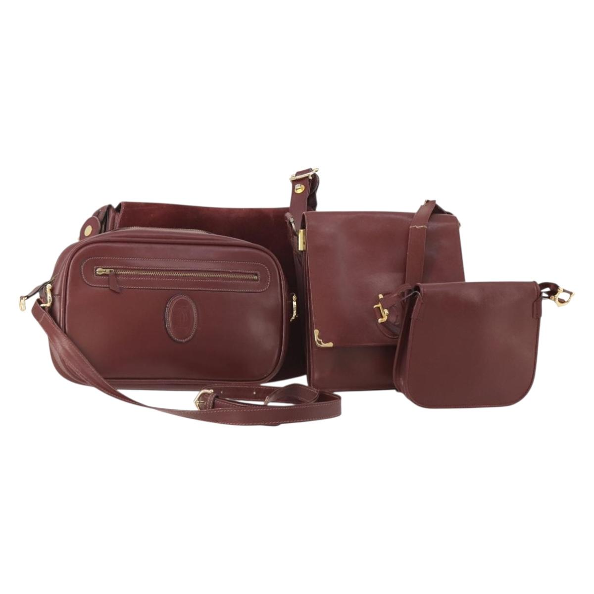 CARTIER Must Line Shoulder Bag Leather Suede 4 Set Bordeaux Auth bs35481