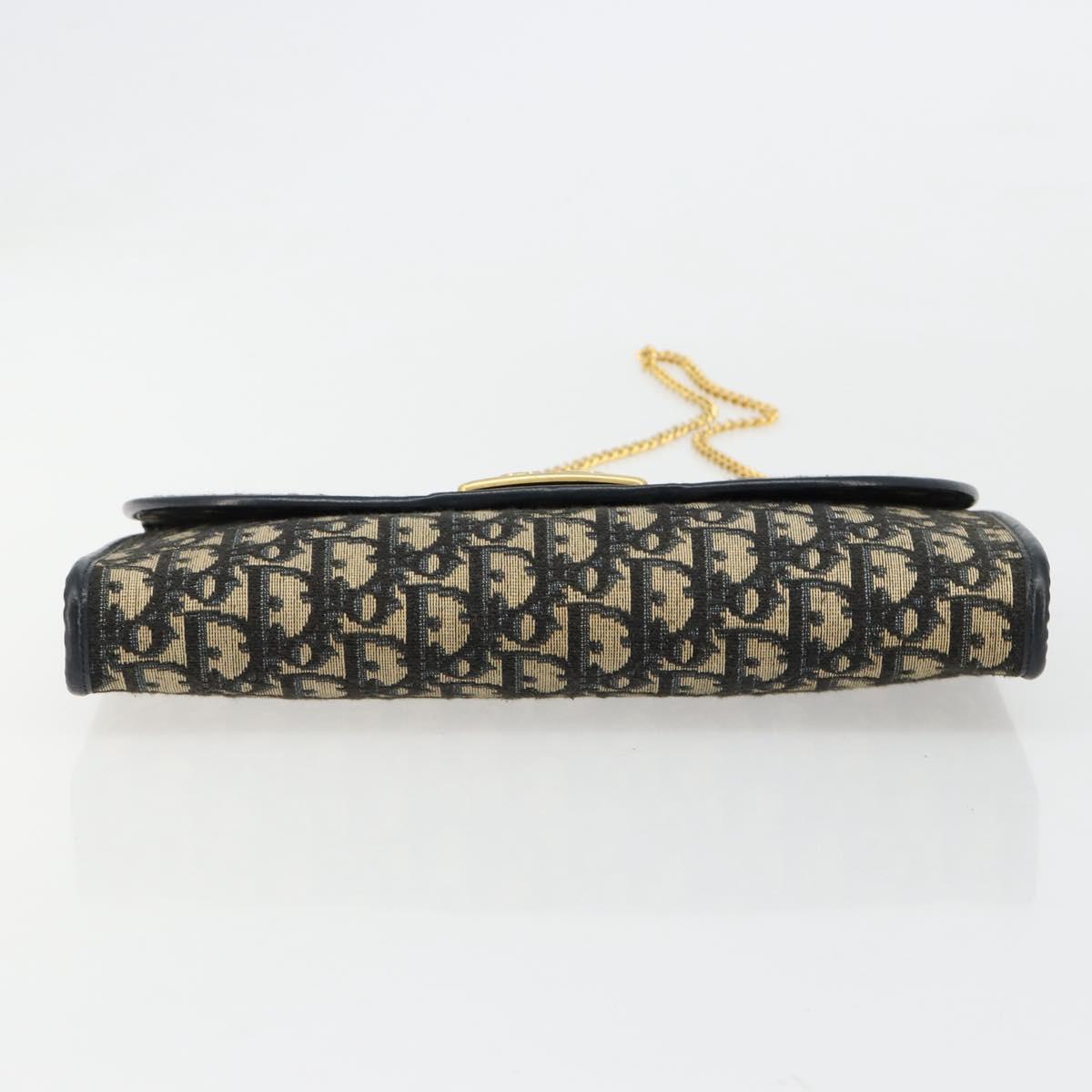 Christian Dior Trotter Canvas Chain Shoulder Bag Navy Gold Auth bs35490