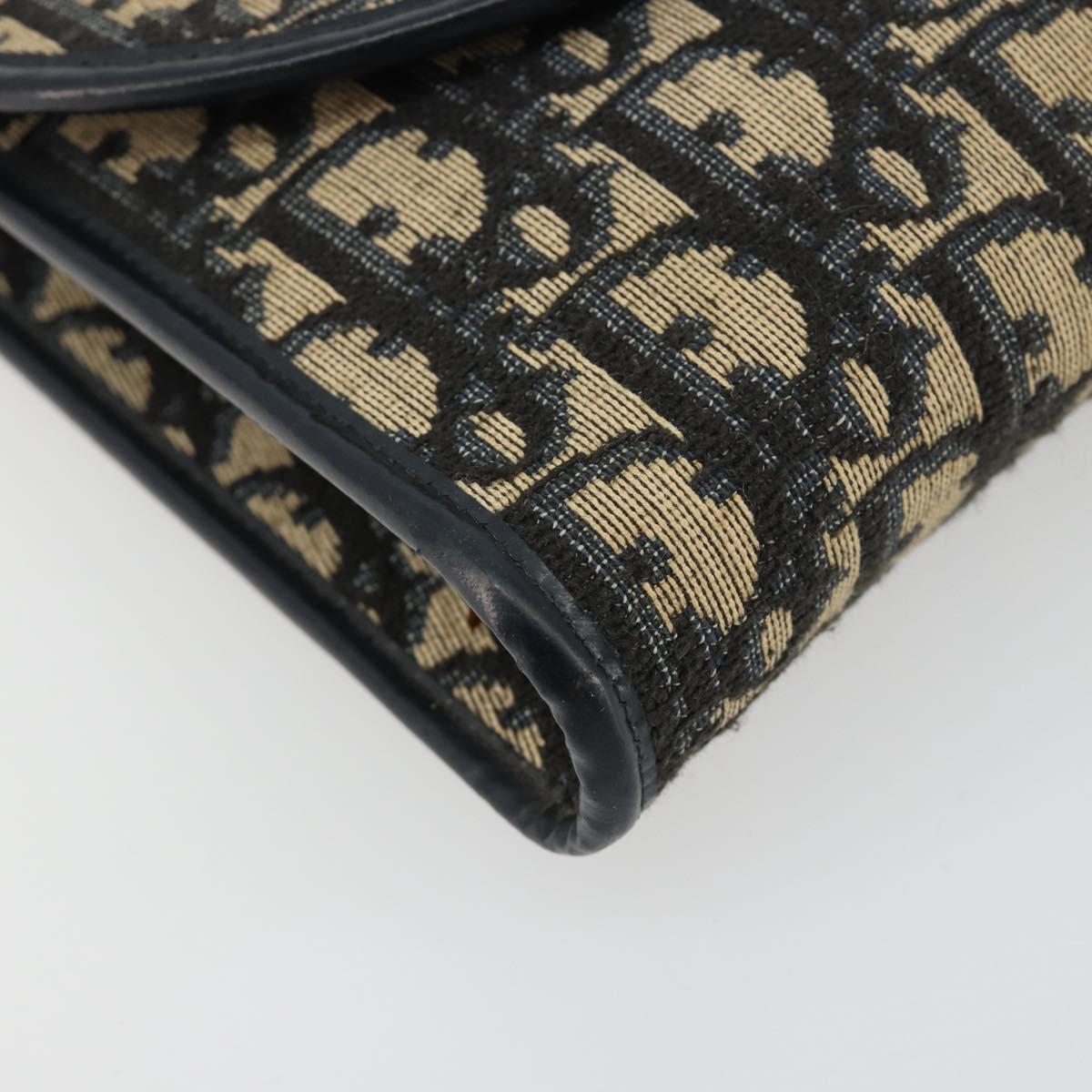 Christian Dior Trotter Canvas Chain Shoulder Bag Navy Gold Auth bs35490