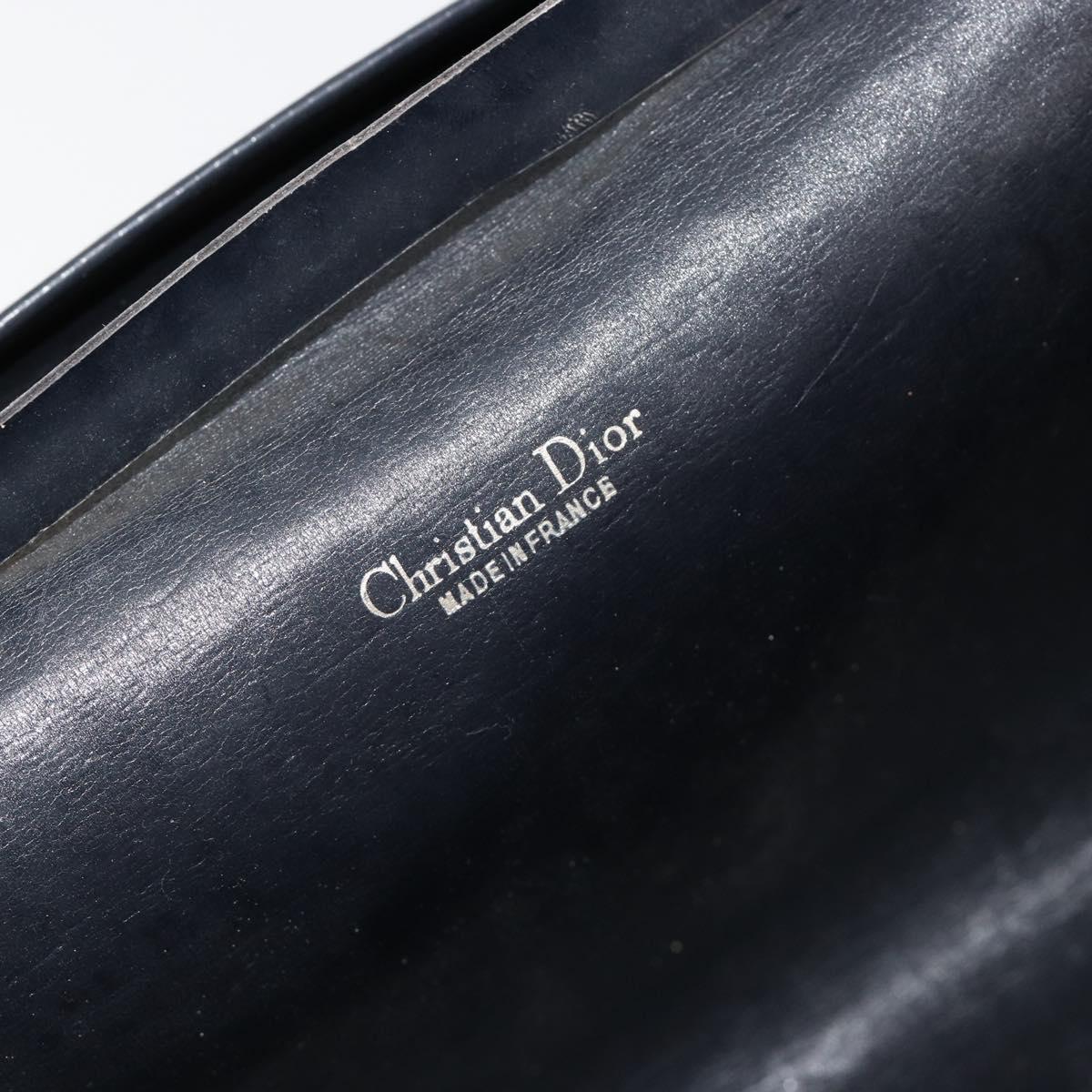 Christian Dior Trotter Canvas Chain Shoulder Bag Navy Gold Auth bs35490