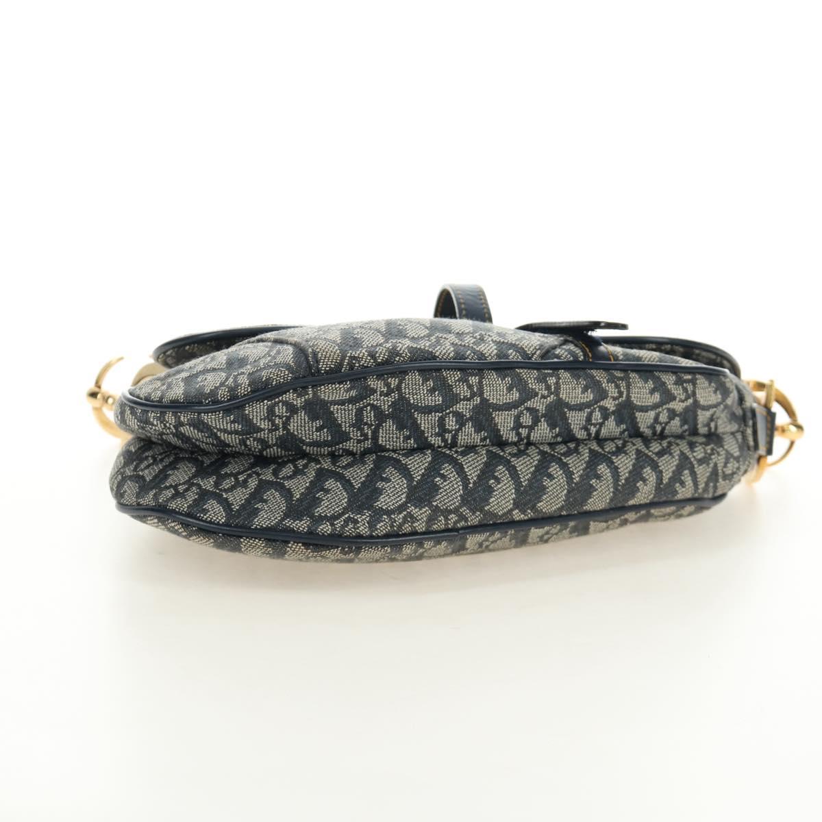 Christian Dior Trotter Canvas Saddle Shoulder Bag Navy Gold Auth bs35491V