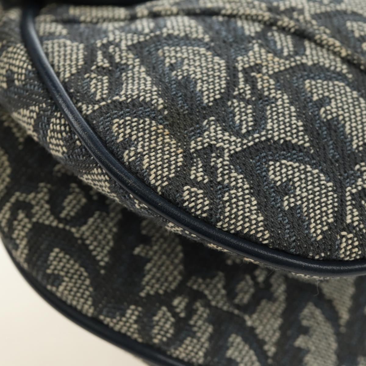 Christian Dior Trotter Canvas Saddle Shoulder Bag Navy Gold Auth bs35491V
