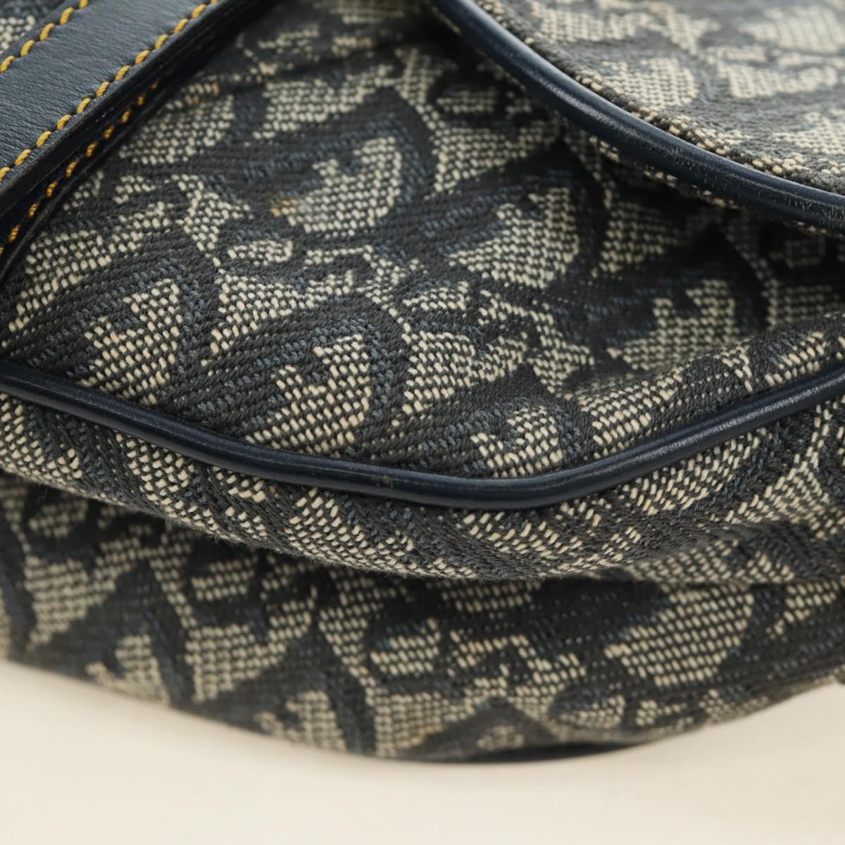 Christian Dior Trotter Canvas Saddle Shoulder Bag Navy Gold Auth bs35491V