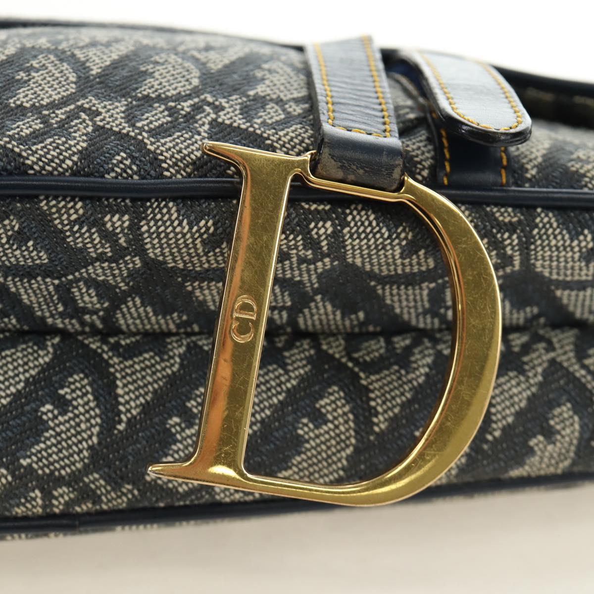Christian Dior Trotter Canvas Saddle Shoulder Bag Navy Gold Auth bs35491V