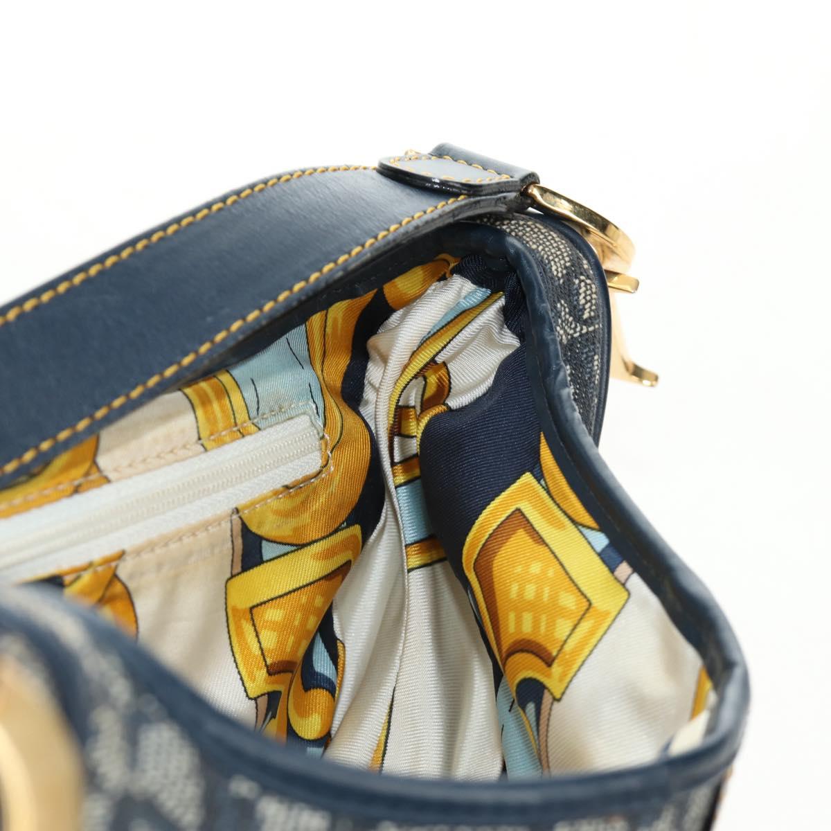 Christian Dior Trotter Canvas Saddle Shoulder Bag Navy Gold Auth bs35491V