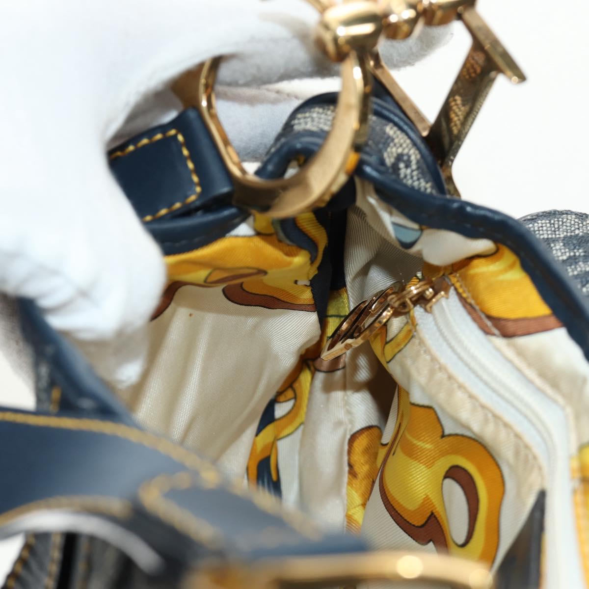 Christian Dior Trotter Canvas Saddle Shoulder Bag Navy Gold Auth bs35491V