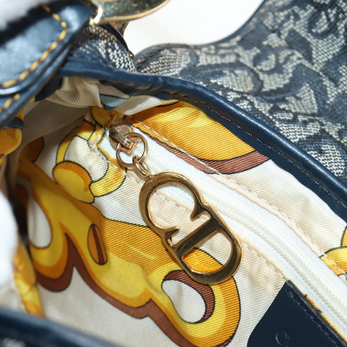 Christian Dior Trotter Canvas Saddle Shoulder Bag Navy Gold Auth bs35491V