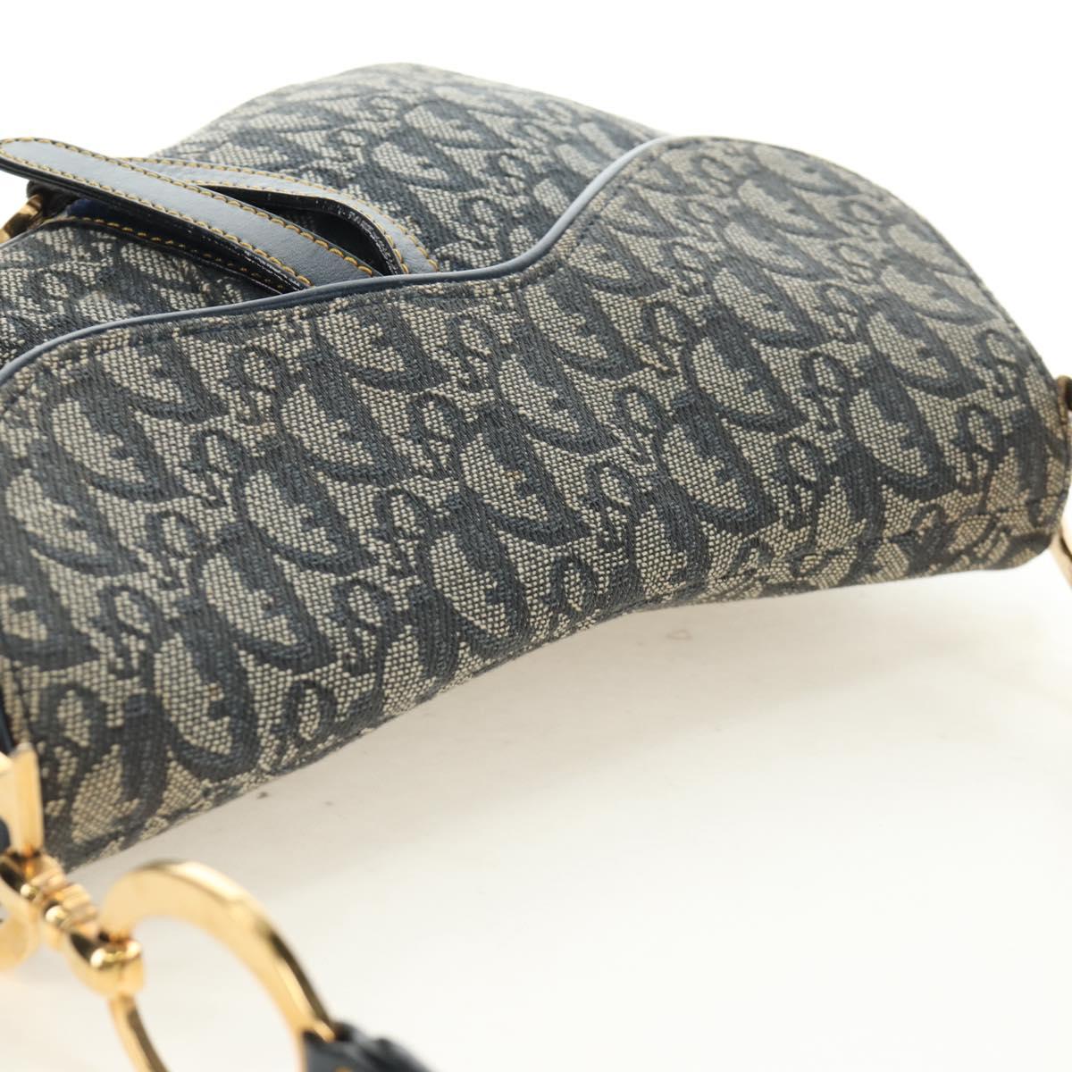 Christian Dior Trotter Canvas Saddle Shoulder Bag Navy Gold Auth bs35491V