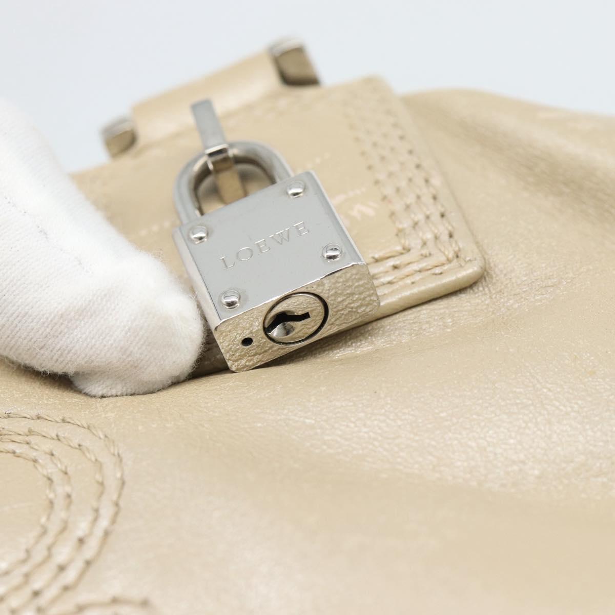 LOEWE Anagram Hand Bag Leather Beige Silver Auth bs35492