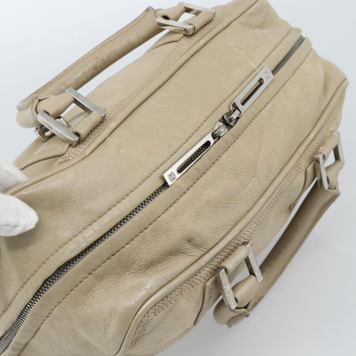 LOEWE Anagram Hand Bag Leather Beige Silver Auth bs35492