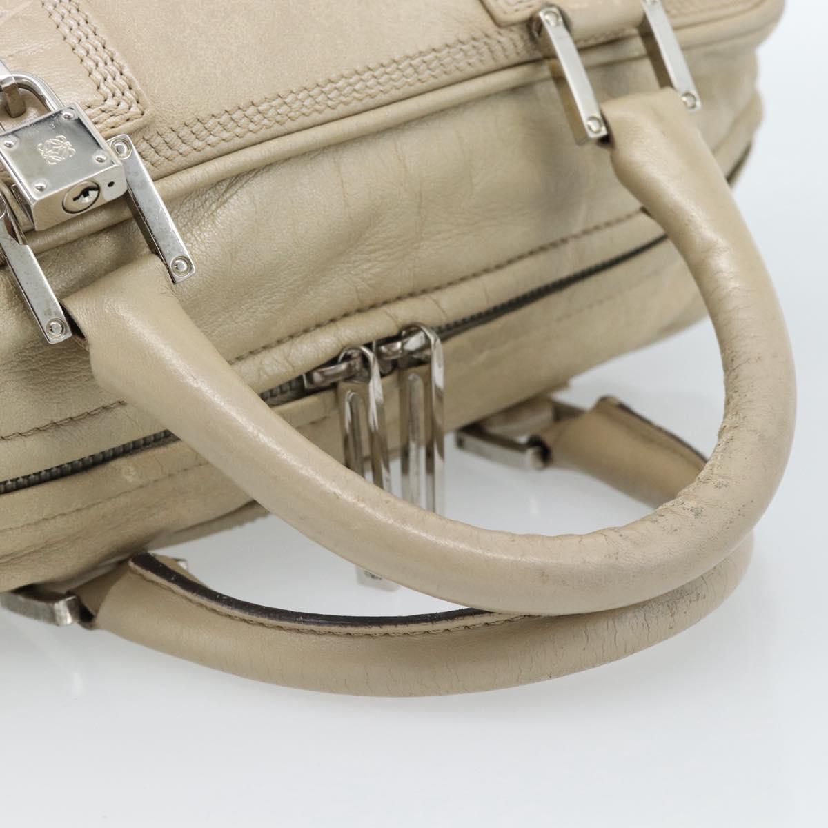 LOEWE Anagram Hand Bag Leather Beige Silver Auth bs35492