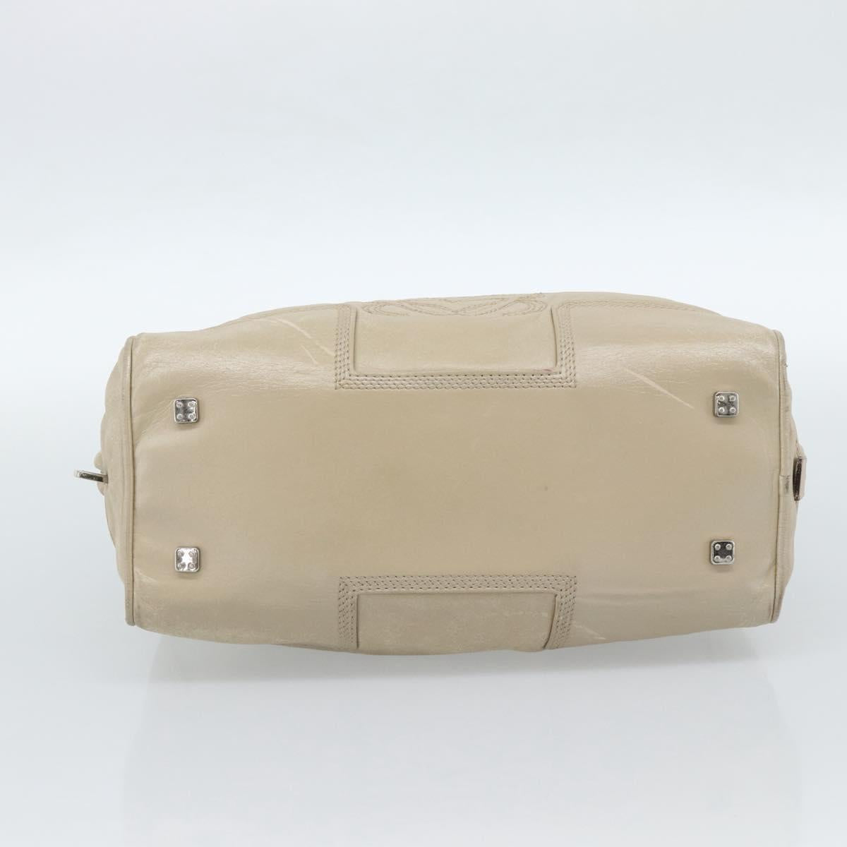 LOEWE Anagram Hand Bag Leather Beige Silver Auth bs35492