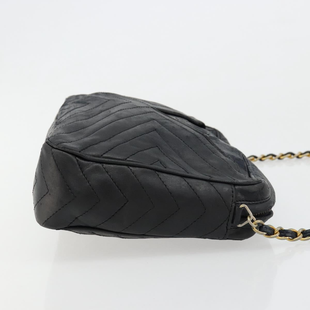 CHANEL Chain Shoulder Bag Lamb Skin Black Gold CC Auth bs35493