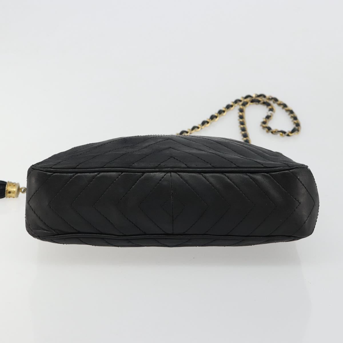 CHANEL Chain Shoulder Bag Lamb Skin Black Gold CC Auth bs35493