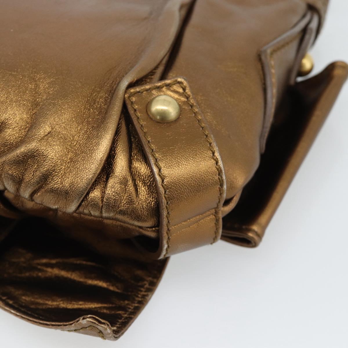 SAINT LAURENT Shoulder Bag Leather Bronze Gold Auth bs35494