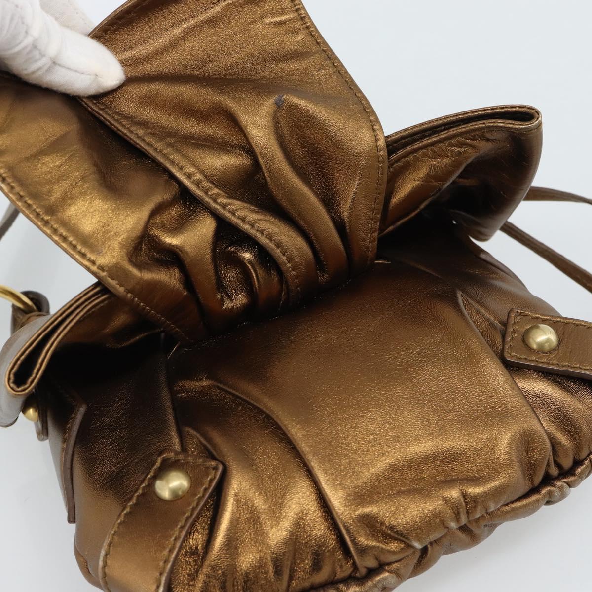 SAINT LAURENT Shoulder Bag Leather Bronze Gold Auth bs35494