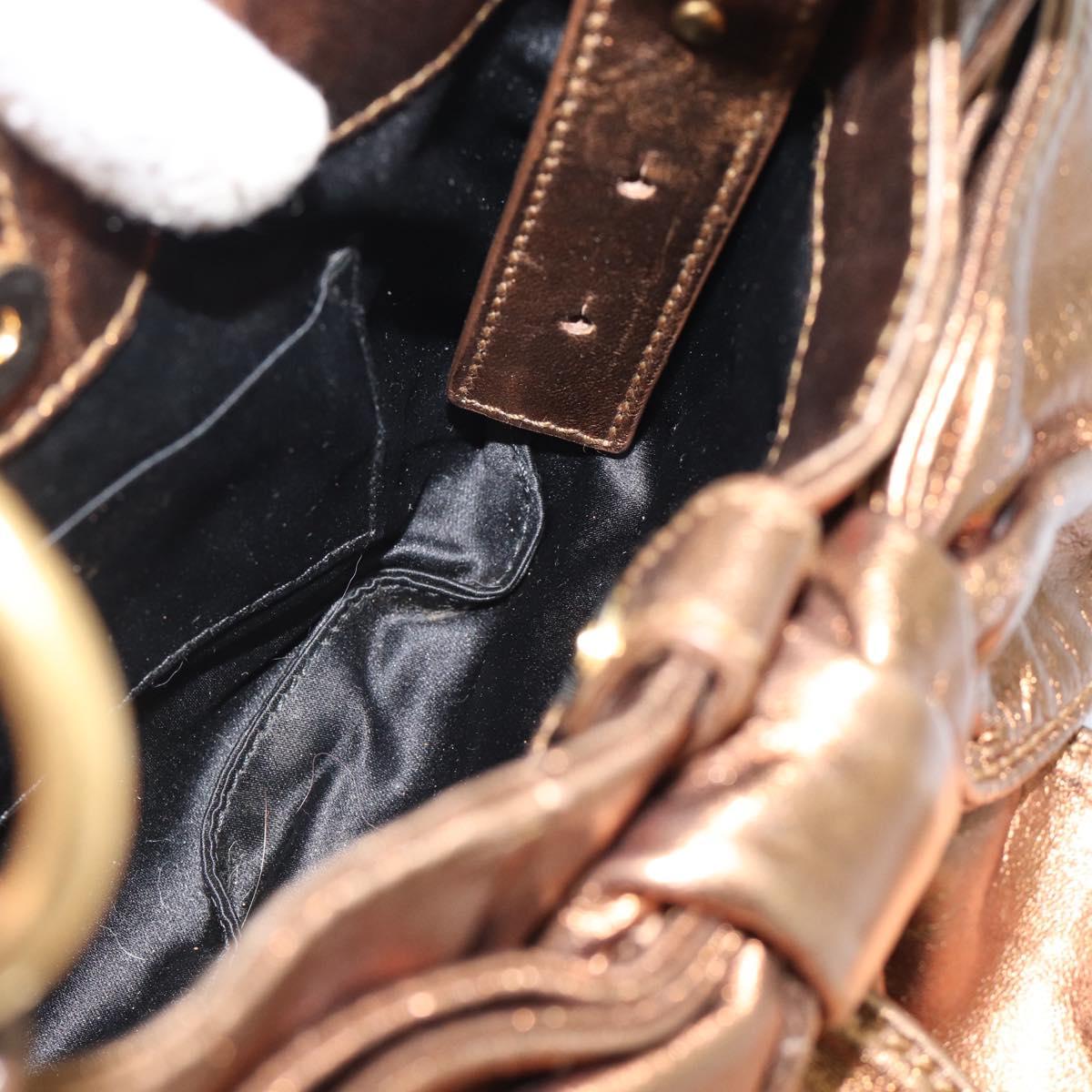 SAINT LAURENT Shoulder Bag Leather Bronze Gold Auth bs35494